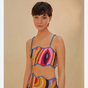 Farm Rio Multicolor Waves Boho Luxury Chic Crop Top Size XL New